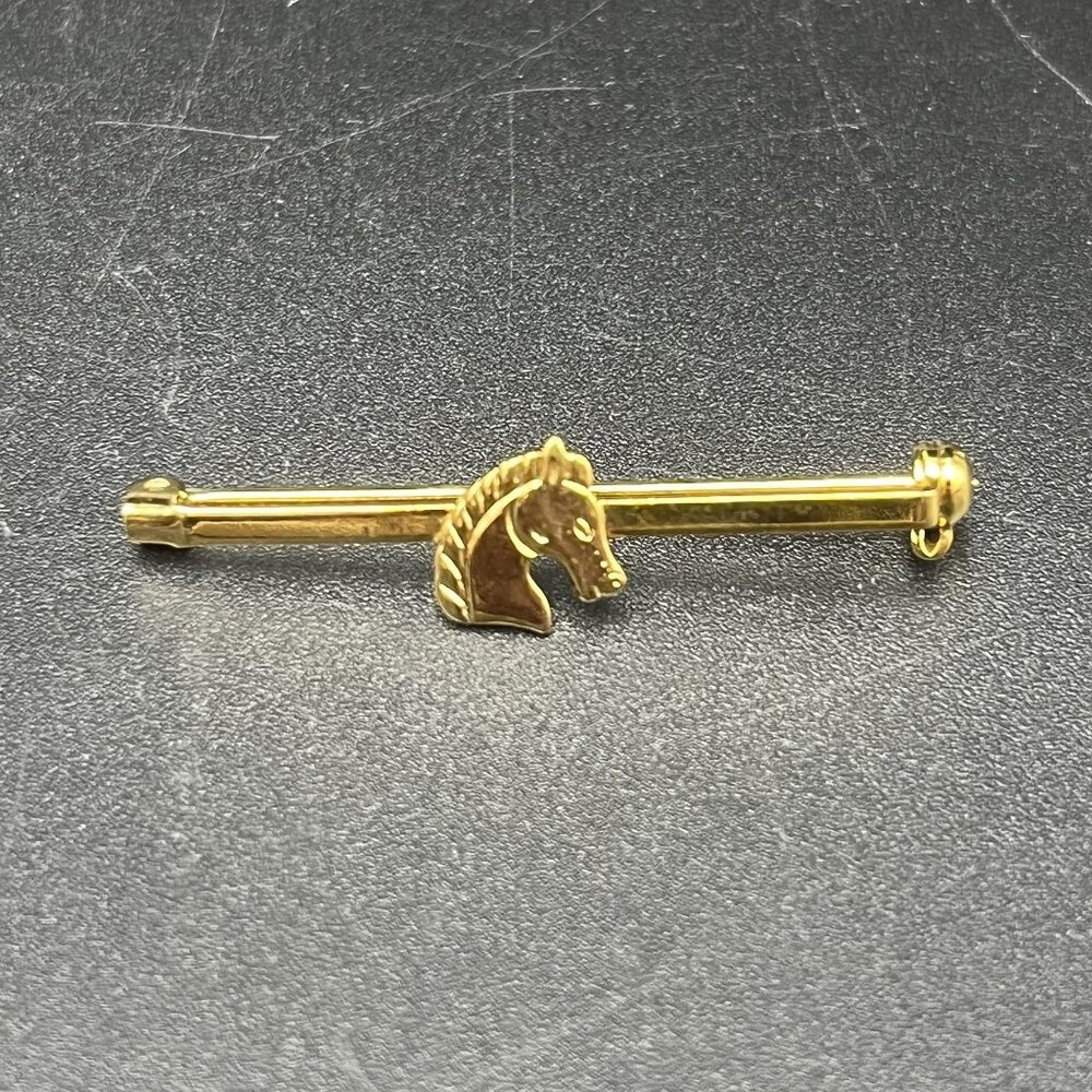 Gold Tone Horse Head Ratcatcher Stock Tie Pin Brooch NOS